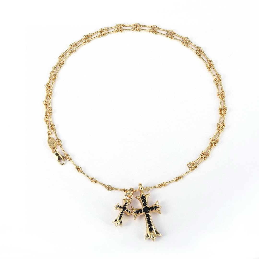 Chrome Hearts Gold Tone Cross Pendant Necklace